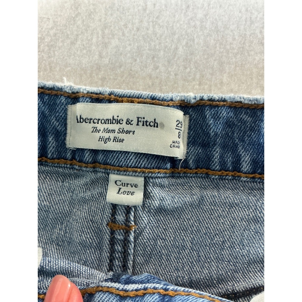 Abercrombie & Fitch Curve Love The Mom Short High Rise Denim Blue 29 8 Distressd - Picture 3 of 8